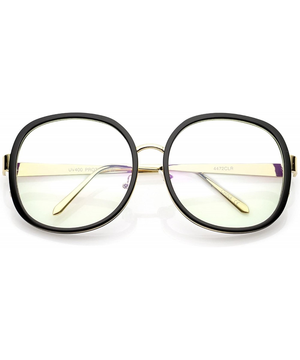 Women's Oversize Metal Arms Nose Birdge Clear Lens Round Eyeglasses 61mm - Black-gold / Clear - C417YUHQ0H5 $8.71 Oversized