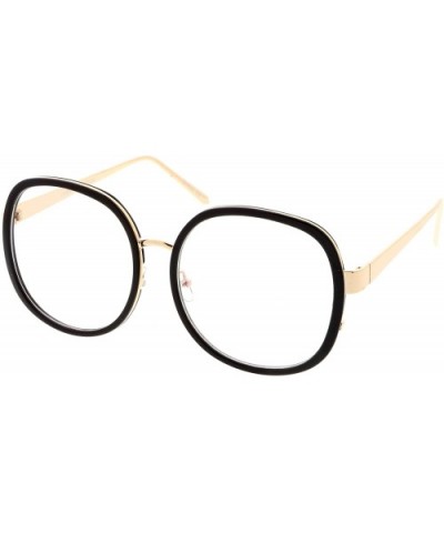 Women's Oversize Metal Arms Nose Birdge Clear Lens Round Eyeglasses 61mm - Black-gold / Clear - C417YUHQ0H5 $8.71 Oversized