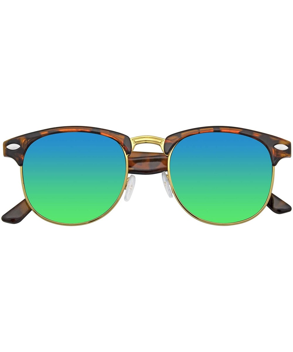 Premium Half Frame Horn Rimmed Sunglasses Metal Rivets - Flash Mirror - Tortoise Green - C712KZ9LCAD $4.82 Rimless