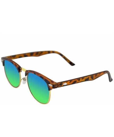 Premium Half Frame Horn Rimmed Sunglasses Metal Rivets - Flash Mirror - Tortoise Green - C712KZ9LCAD $4.82 Rimless