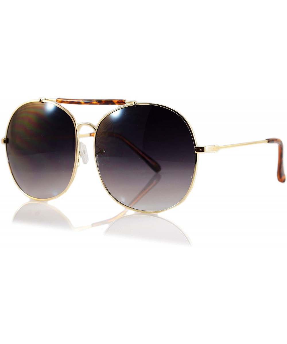 Oversize Round Double Bridge Pilot Sunglasses A077 - Gold/ Purple Green - CA189TH67WI $6.93 Oversized