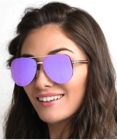 pilot Aviator striped temple Mens Womens Double BridgeSunglasses - Gold Frame With Purple Mirror Lens - CW18OMKNXTR $4.75 Avi...