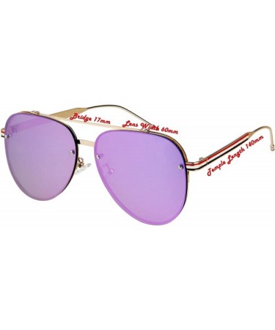 pilot Aviator striped temple Mens Womens Double BridgeSunglasses - Gold Frame With Purple Mirror Lens - CW18OMKNXTR $4.75 Avi...