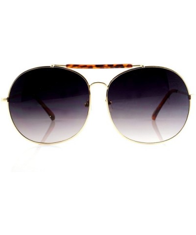 Oversize Round Double Bridge Pilot Sunglasses A077 - Gold/ Purple Green - CA189TH67WI $6.93 Oversized