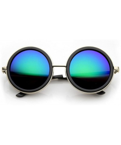 Unisex Premium Round Flash Mirror Studio Cover Sunglasses - Gold-black Midnight - CW11XSZ7ZKT $11.11 Round