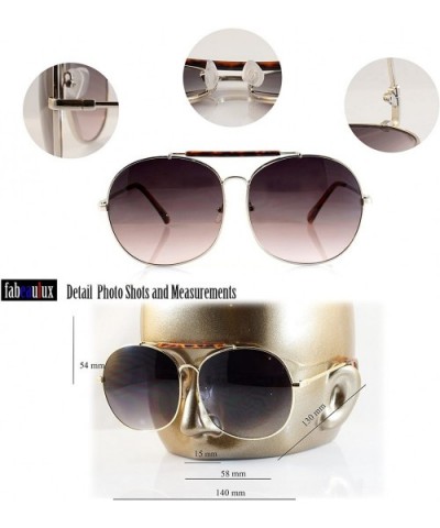 Oversize Round Double Bridge Pilot Sunglasses A077 - Gold/ Purple Green - CA189TH67WI $6.93 Oversized