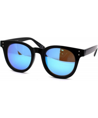 Retro Round Horn Rim Thick Plastic Fashion Sunglasses - Shiny Black Blue Mirror - C918UX0AY9T $11.08 Rectangular