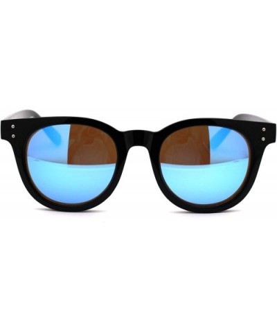 Retro Round Horn Rim Thick Plastic Fashion Sunglasses - Shiny Black Blue Mirror - C918UX0AY9T $11.08 Rectangular