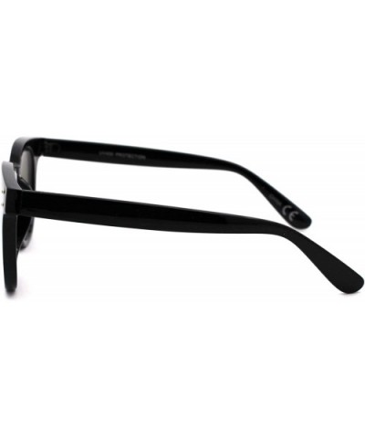 Retro Round Horn Rim Thick Plastic Fashion Sunglasses - Shiny Black Blue Mirror - C918UX0AY9T $11.08 Rectangular