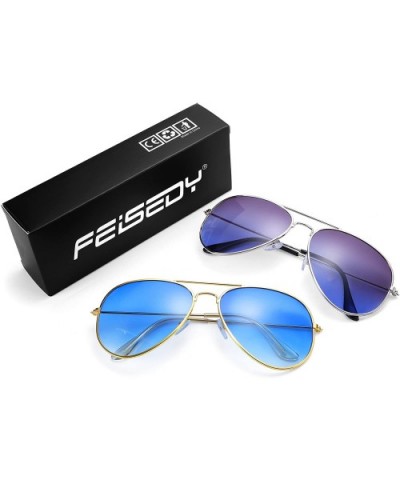 Retro Sunglasses Gradient Lens Men Women Pilot Sunglasses B1100 - 12 Blue+14 Grey-blue - CL18ENEAQ2W $9.00 Round