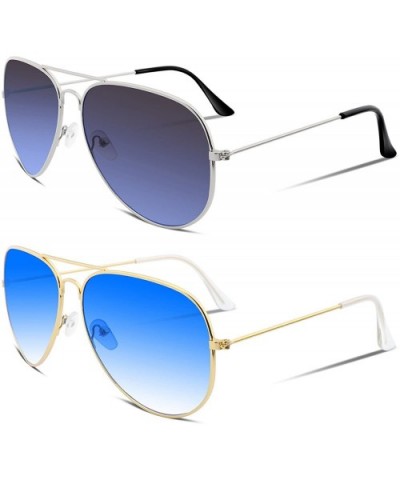 Retro Sunglasses Gradient Lens Men Women Pilot Sunglasses B1100 - 12 Blue+14 Grey-blue - CL18ENEAQ2W $9.00 Round