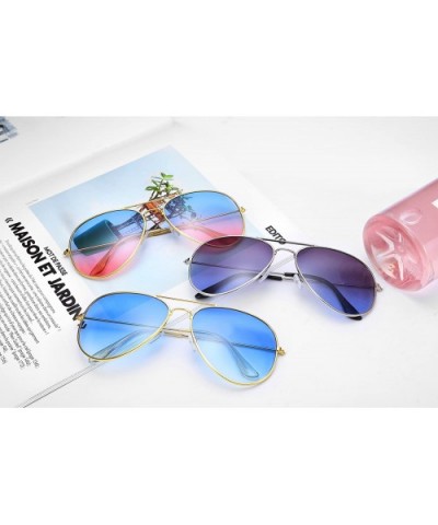 Retro Sunglasses Gradient Lens Men Women Pilot Sunglasses B1100 - 12 Blue+14 Grey-blue - CL18ENEAQ2W $9.00 Round