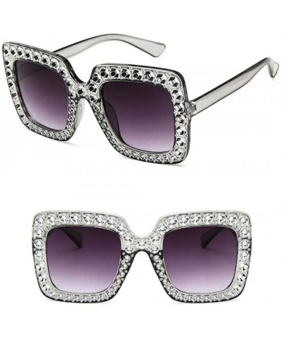 Women Fashion Square Frame Rhinestone Decor Sunglasses Sunglasses - Grey - CD199X9UK6C $17.59 Square