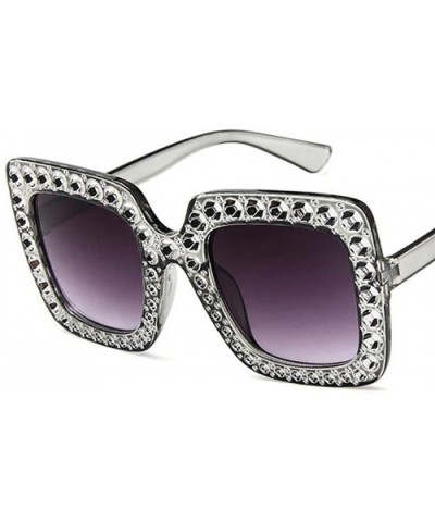 Women Fashion Square Frame Rhinestone Decor Sunglasses Sunglasses - Grey - CD199X9UK6C $17.59 Square