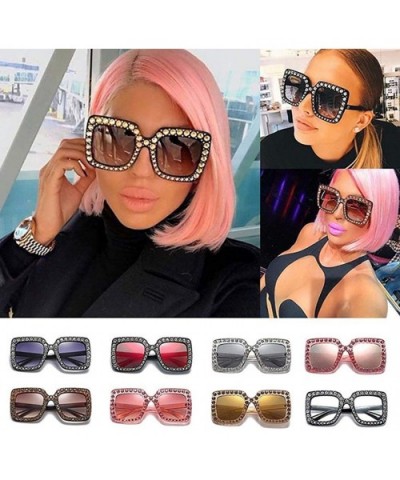 Women Fashion Square Frame Rhinestone Decor Sunglasses Sunglasses - Grey - CD199X9UK6C $17.59 Square