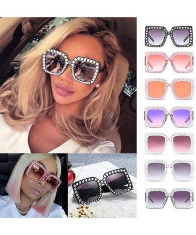 Women Fashion Square Frame Rhinestone Decor Sunglasses Sunglasses - Grey - CD199X9UK6C $17.59 Square