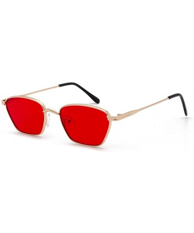 Square Retro Vintage Nerd Style Sunglasses Colored Small Metal Frame Eyewear for Women Men - Red - CP18UD8S9W2 $6.35 Oversized