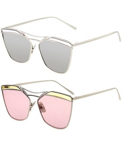 Womens Designer Aviator Fashion Driver Metal Sunglasses 9058 - Silver and Pink - CZ12I48Z7R7 $19.89 Aviator