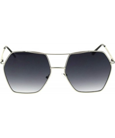 Octagonal Double Bridge Metal Rim Gradient Retro Sunglasses - Silver Smoke - CR18RRWL6CL $8.43 Oversized