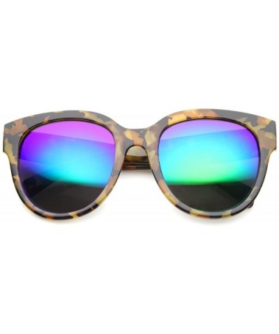 Oversize Block Tortoise Thick Frame Mirror Lens Round Horn Rimmed Sunglasses 55mm - CP12H0L9REN $5.76 Wayfarer