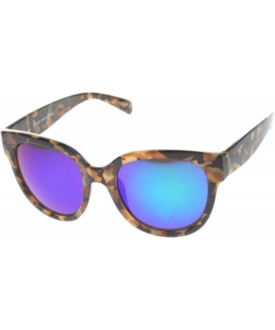 Oversize Block Tortoise Thick Frame Mirror Lens Round Horn Rimmed Sunglasses 55mm - CP12H0L9REN $5.76 Wayfarer