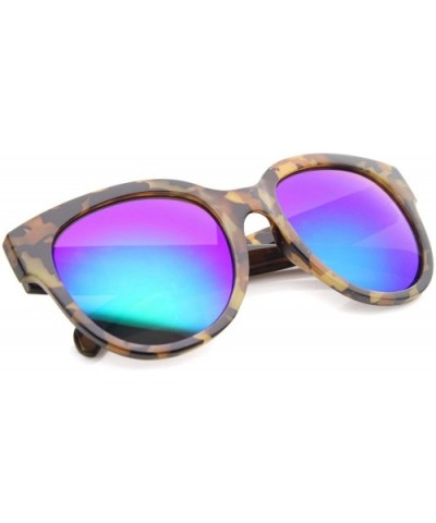 Oversize Block Tortoise Thick Frame Mirror Lens Round Horn Rimmed Sunglasses 55mm - CP12H0L9REN $5.76 Wayfarer