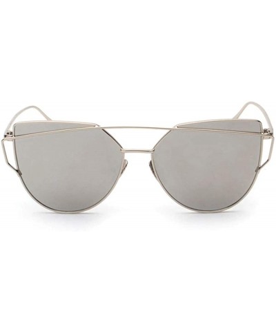 Fashion Twin-Beams Classic Women Sunglasses Metal Frame Mirror Sunglasses Cat Eye Glasses - Silver - C218SOAAXX6 $3.88 Wrap