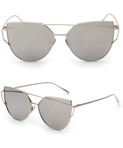 Fashion Twin-Beams Classic Women Sunglasses Metal Frame Mirror Sunglasses Cat Eye Glasses - Silver - C218SOAAXX6 $3.88 Wrap