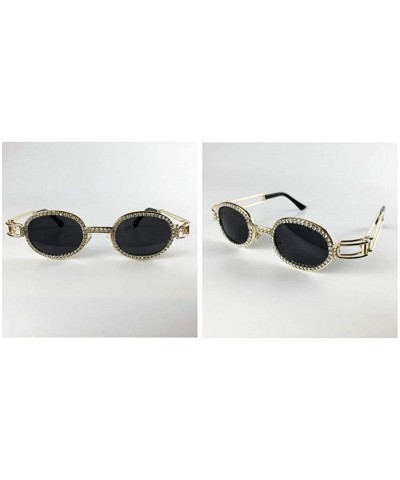 Fashion Oval Metal Frame Luxury Diamond Brand Designer UV400 punk style Sunglasses - Grey - C418RXOYMDN $15.00 Oval