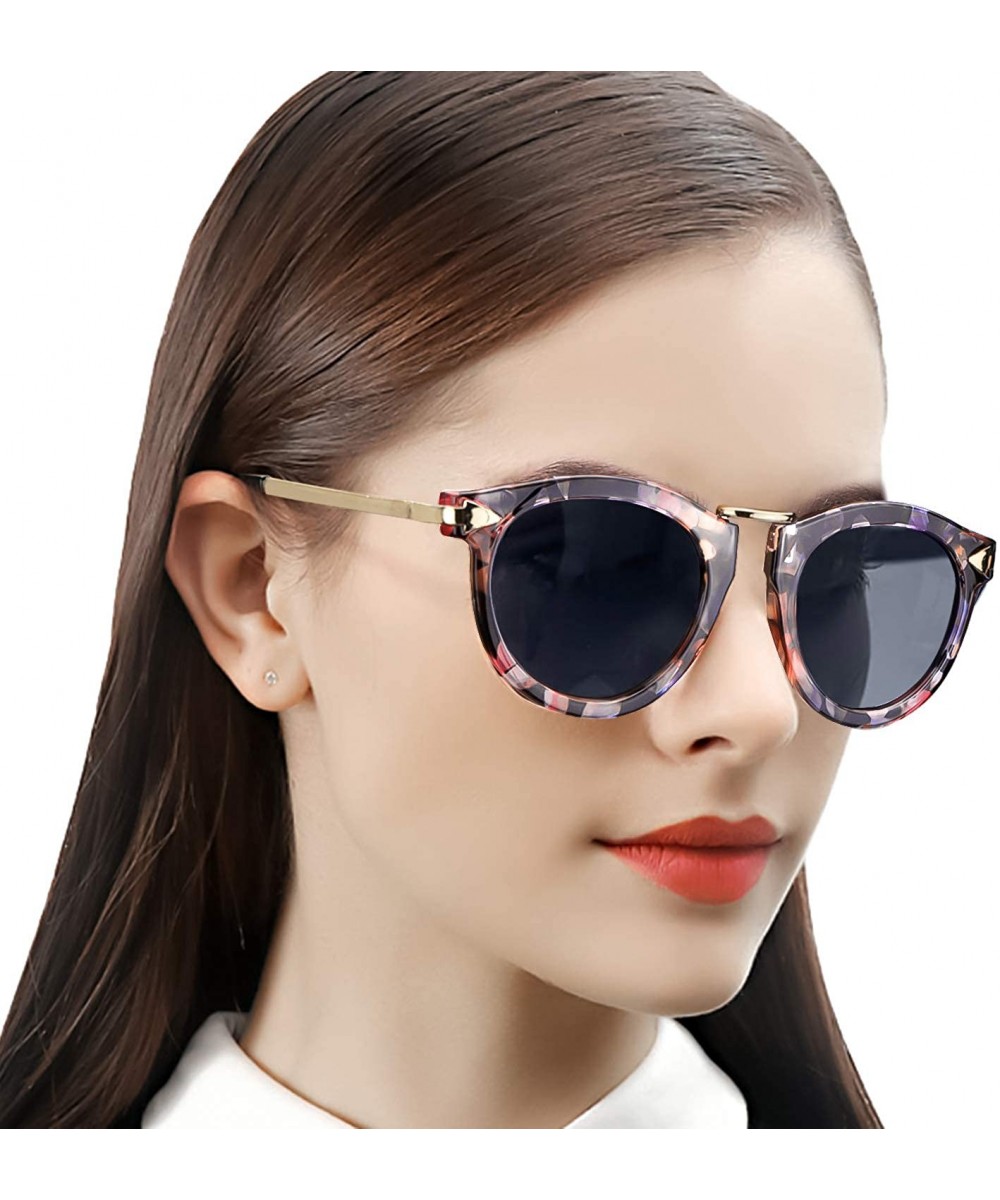 Fashion Polarized Sunglasses for Women Retro Round Arrow Temple UV Protection Driving Outdoor Eyewear - C918OC3N4ZZ $13.30 Round