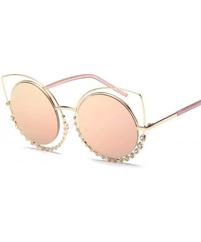 Luxury Rhinestone Sunglass Fashion Cateye Sun Glasses Women Vintage Round Lens Sunglasses UV400 - BLUE - C918XECHTKA $20.70 R...