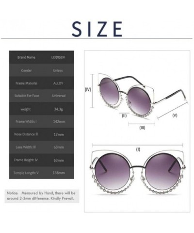 Luxury Rhinestone Sunglass Fashion Cateye Sun Glasses Women Vintage Round Lens Sunglasses UV400 - BLUE - C918XECHTKA $20.70 R...