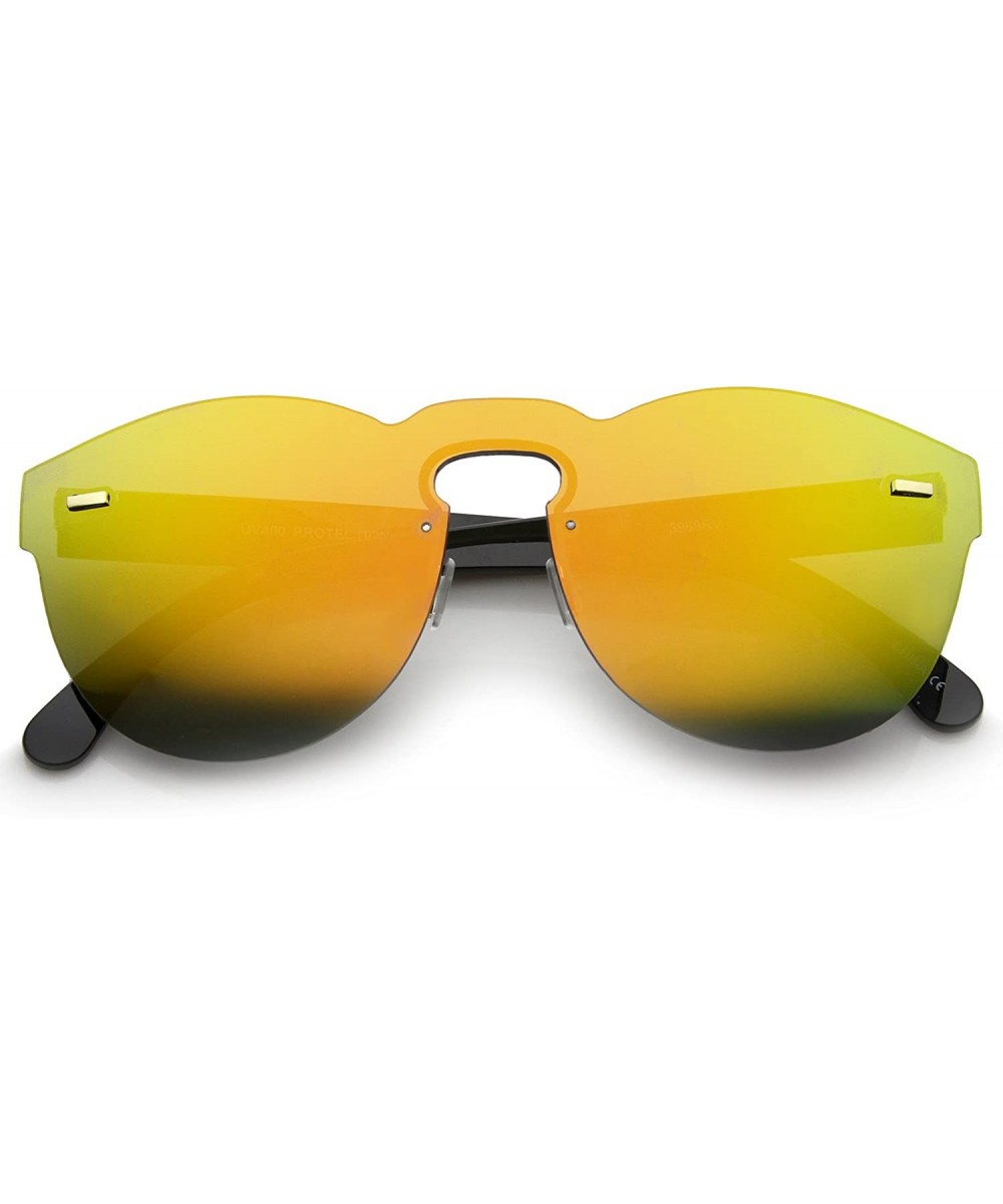 Futuristic Rimless Mono Flat Lens Horn Rimmed Shield Sunglasses 73mm - Black / Orange Mirror - CS12JP6GEER $9.56 Rimless