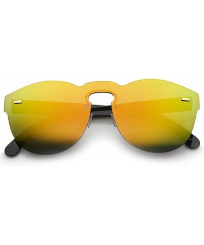 Futuristic Rimless Mono Flat Lens Horn Rimmed Shield Sunglasses 73mm - Black / Orange Mirror - CS12JP6GEER $9.56 Rimless