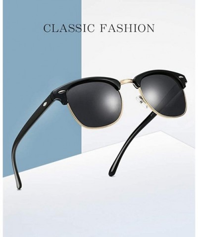 Classic Half Rimless Mens Womens Unisex Polarized Sunglasses - Shiny Black+gray - CD18Q7YZMQD $7.28 Semi-rimless