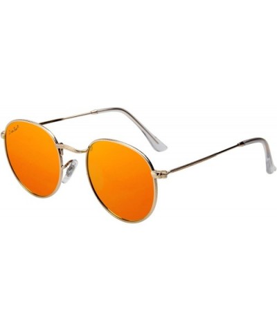 Polarized Round Metal Sunglasses for Women Men PC Lens 3447 - Orange - CV18DDMA3XG $18.10 Round