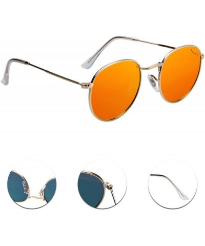 Polarized Round Metal Sunglasses for Women Men PC Lens 3447 - Orange - CV18DDMA3XG $18.10 Round