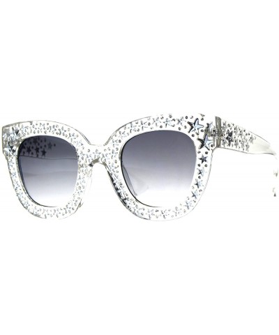 Star Engrave Bling Thick Horn Rim Womens Diva Sunglasses - Clear Smoke - C418D5REUIK $12.66 Rectangular