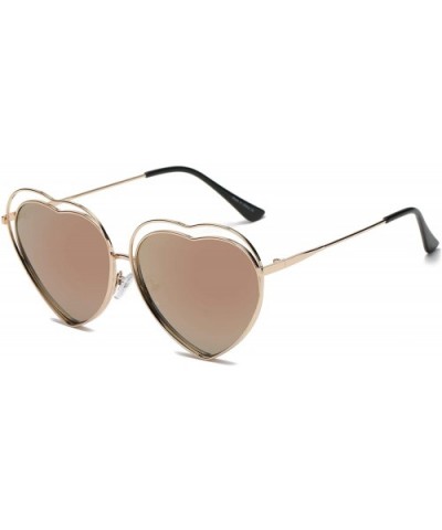 Women Metal Funky Hispter Heart Shape Mirrored UV Protection Fashion Sunglasses - Amber - CD18WQ6A244 $16.16 Goggle