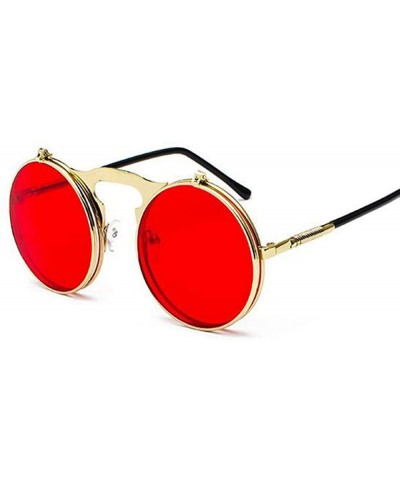 Metal Steampunk Sunglasses Men Women Fashion Round Glasses Brand GoldGray - Goldred - C418XAKKHTC $5.95 Oversized