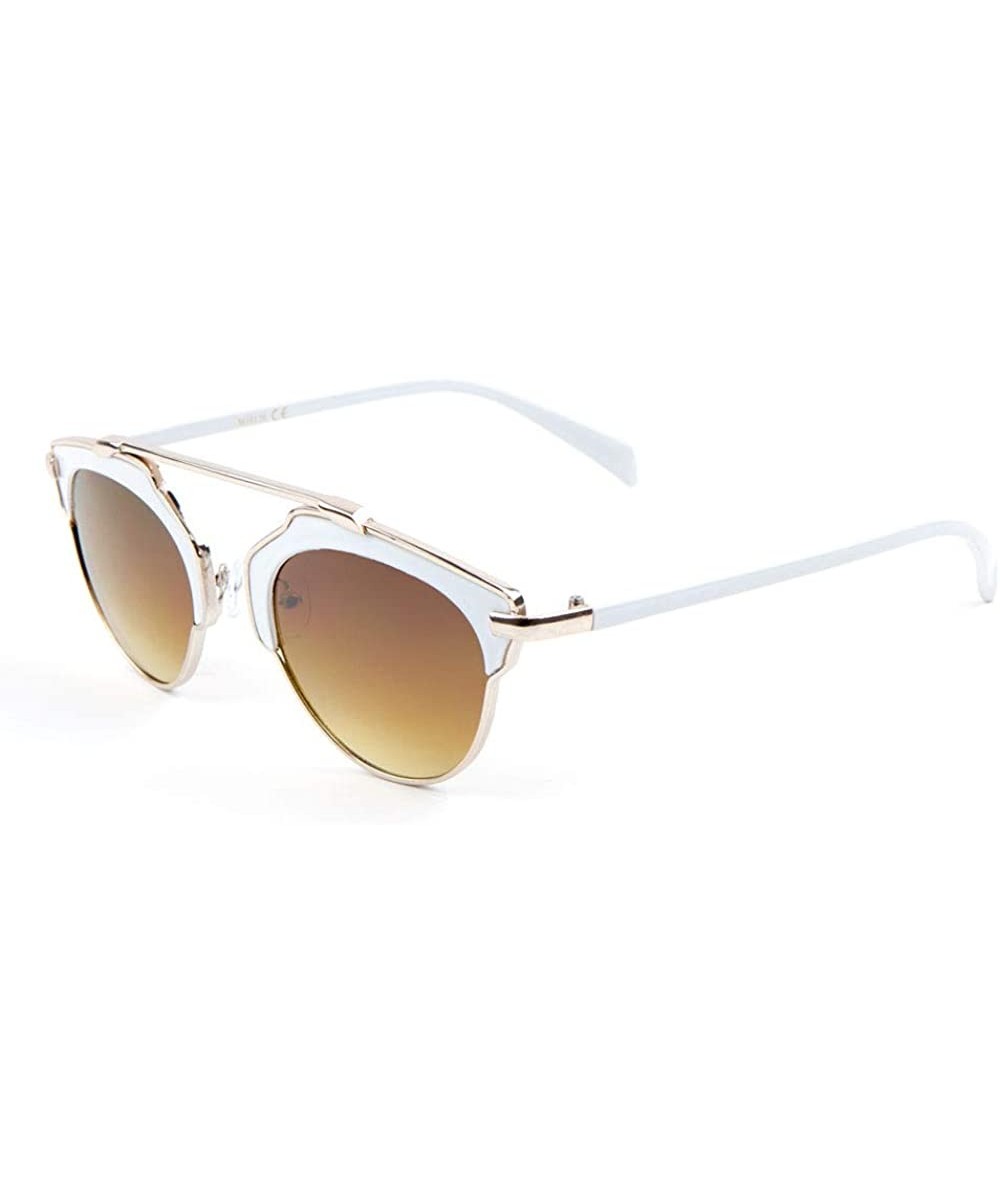 Bridgeless Round Lens Geometric Brow Frame Cat Eye Sunglasses - Brown White - C51903TTQ2W $10.35 Round