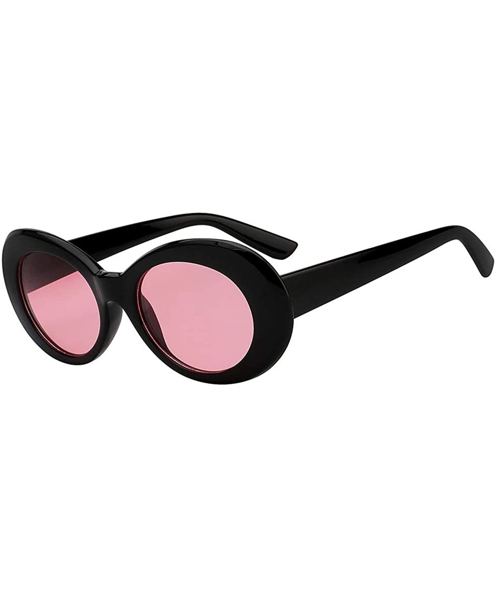Women Men Retro Oval Goggles Thick Plastic Colored Frame Round Lens Sunglasses - Black-pink - CE18HXE57I9 $7.95 Oversized