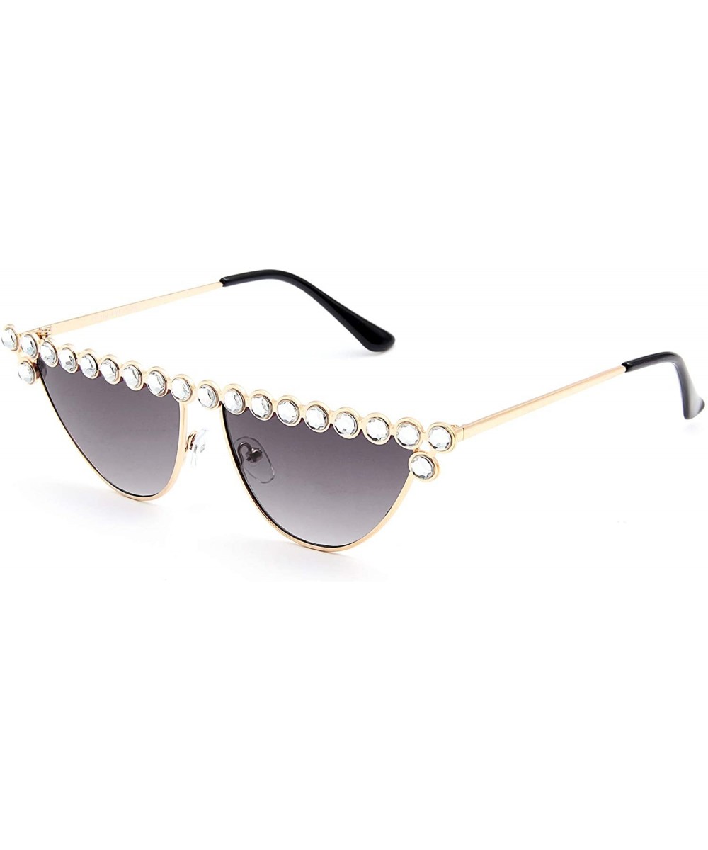 Cateye Rhinestone Sunglasses for Women Fashion Sparkling Crystal Sunglasses - Cat Eye Gradient Grey - C318WM94I8O $6.78 Cat Eye