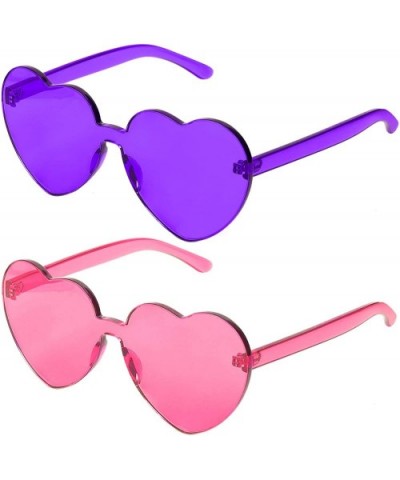 Heart Shaped Sunglasses Rimless Heart Transparent Colored Glasses - Pink- Purple - CH196SYNAZ7 $6.05 Rimless