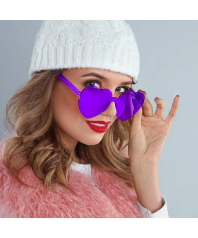 Heart Shaped Sunglasses Rimless Heart Transparent Colored Glasses - Pink- Purple - CH196SYNAZ7 $6.05 Rimless