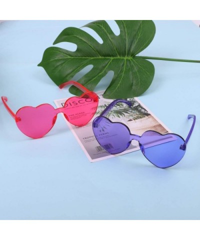 Heart Shaped Sunglasses Rimless Heart Transparent Colored Glasses - Pink- Purple - CH196SYNAZ7 $6.05 Rimless