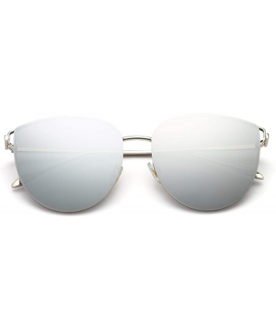 Womens Oversized Sunglasses Cat Eye Metal Frame Mirrored/Gradient Lenses B2428 - Sliver - CI18E5CLQYU $10.67 Oversized