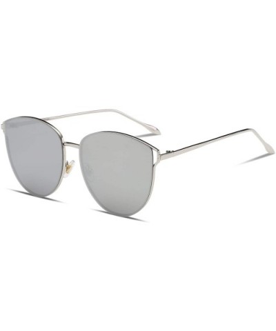 Womens Oversized Sunglasses Cat Eye Metal Frame Mirrored/Gradient Lenses B2428 - Sliver - CI18E5CLQYU $10.67 Oversized