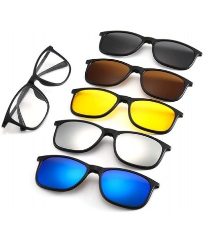 TR90 5Pcs Magnetic Clip on Sunglasses Over Glasses for Night Driving - Unisex/Large Size - CK18A6649OR $19.31 Rimless