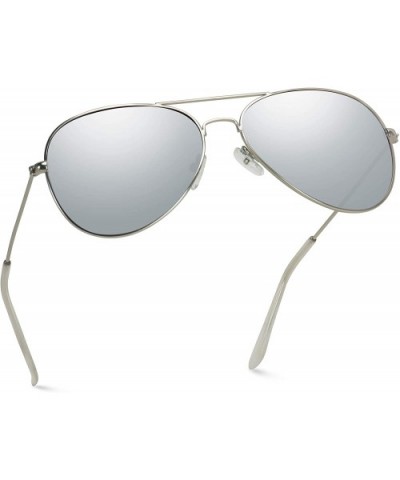 Premium Classic Fashion Design Polarized Lens Aviator Sunglasses - Silver Frame / Mirror Silver Lens - CU184WGH45D $16.43 Oval